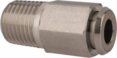 Parker - 1/4" OD, Grade 316Stainless Steel Pipe Coupler Body - 150 Max Working psi, 9/16" Hex, Comp x MNPT Ends - Benchmark Tooling