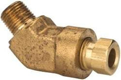 Parker - 1/4" OD, Brass Male 45° Elbow - 2,100 Max Working psi, 9/16" Hex, Comp x MNPT Ends - Benchmark Tooling