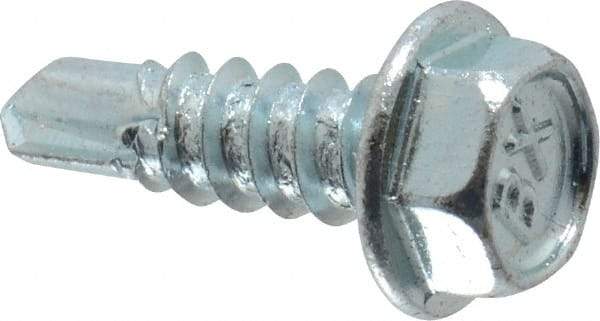 Buildex - #8, Hex Washer Head, Hex Drive, 1/2" Length Under Head, #2 Point, Self Drilling Screw - Steel, Zinc-Plated Finish - Benchmark Tooling