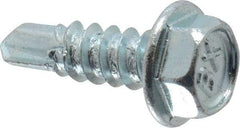 Buildex - #8, Hex Washer Head, Hex Drive, 1/2" Length Under Head, #2 Point, Self Drilling Screw - Steel, Zinc-Plated Finish - Benchmark Tooling