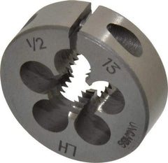 Interstate - 1/2-13 UNC Thread, 1-1/2" Outside Diam High Speed Steel Round Die - Left Hand Thread, Adjustable - Exact Industrial Supply