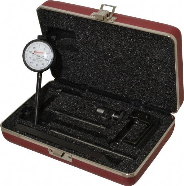 Starrett - 0.2 Inch Range, 0.001 Inch Dial Graduation, Horizontal Dial Test Indicator - 1-11/16 Inch White Dial, 0-100 Dial Reading - Benchmark Tooling