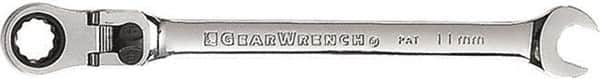 GearWrench - 11mm 12 Point Flexhead Combination Wrench - 7-1/4" OAL, Steel, Full Polish Finish - Benchmark Tooling