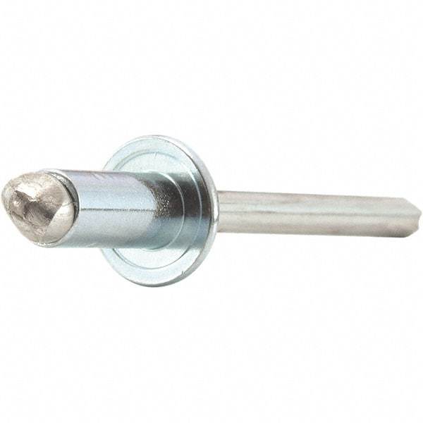 STANLEY Engineered Fastening - Size 8 Dome Head Steel Open End Blind Rivet - Steel Mandrel, 0.376" to 1/2" Grip, 1/4" Head Diam, 0.257" to 0.261" Hole Diam, 0.153" Body Diam - Benchmark Tooling