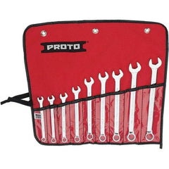 Proto - 9 Piece, 7mm to 15mm, 12 Point Combination Wrench Set - Metric Measurement Standard, Full Polish Finish, Comes in Vinyl Roll - Benchmark Tooling