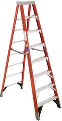 Werner - 7 Steps, 8' High, Type IAA Rating, Fiberglass Step Ladder - 375 Lb Capacity, 28-1/2" Base Width - Benchmark Tooling