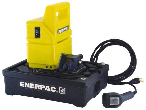 Enerpac - 10,000 psi Electric Hydraulic Pump & Jack - 1 Gal Oil Capacity, 3-Way, 2 Position Valve, Use with Single Acting Cylinders, Advance, Hold & Retract - Benchmark Tooling