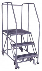 PW Platforms - 3 Step, 60 Inch Overall Height, Grip Strut Tread, Rolling Safety Ladder - 600 Lb. Load Capacity, 30 Inch Platform Height, 26 Inch Base Width x 44 Inch Base Depth - Benchmark Tooling