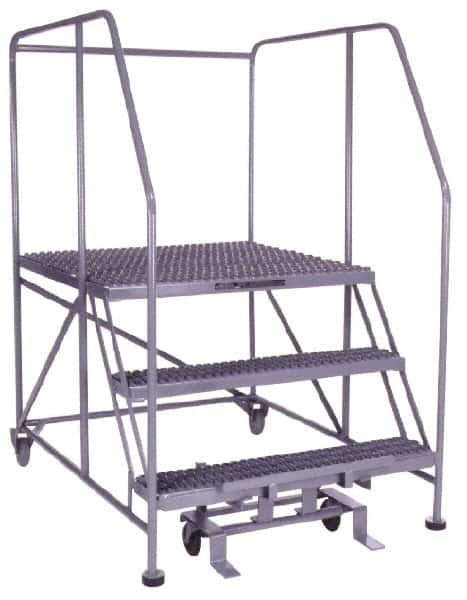 PW Platforms - 3 Step, 60 Inch Overall Height, Grip Strut Tread, Rolling Safety Ladder - 600 Lb. Load Capacity, 30 Inch Platform Height, 40 Inch Base Width x 51 Inch Base Depth - Benchmark Tooling