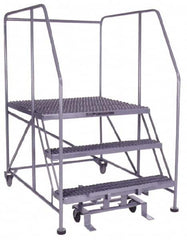 PW Platforms - 3 Step, 60 Inch Overall Height, Grip Strut Tread, Rolling Safety Ladder - 600 Lb. Load Capacity, 30 Inch Platform Height, 40 Inch Base Width x 51 Inch Base Depth - Benchmark Tooling