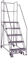 PW Platforms - 5 Step, 86 Inch Overall Height, Grip Strut Tread, Rolling Safety Ladder - 600 Lb. Load Capacity, 50 Inch Platform Height, 26 Inch Base Width x 60 Inch Base Depth - Benchmark Tooling