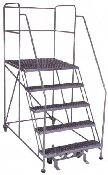 PW Platforms - 5 Step, 86 Inch Overall Height, Grip Strut Tread, Rolling Safety Ladder - 600 Lb. Load Capacity, 50 Inch Platform Height, 40 Inch Base Width x 67 Inch Base Depth - Benchmark Tooling