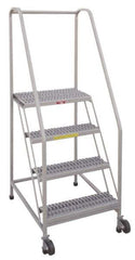 PW Platforms - 4 Step, 70 Inch Overall Height, Grip Strut Tread, Tilt and Roll Safety Ladder - 350 Lb. Load Capacity, 40 Inch Platform Height, 28 Inch Base Width x 37 Inch Base Depth - Benchmark Tooling