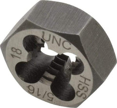 Interstate - 5/16-18 UNC Thread, 11/16" Hex, Right Hand Thread, Hex Rethreading Die - High Speed Steel, 5/16" Thick - Exact Industrial Supply