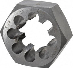 Interstate - 1-1/4 - 12 UNF Thread, 2-3/16" Hex, Right Hand Thread, Hex Rethreading Die - High Speed Steel, 1" Thick - Exact Industrial Supply