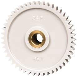 Made in USA - 24 Pitch, 2" Pitch Diam, 2.083" OD, 48 Tooth Spur Gear - 1/4" Face Width, 5/16" Bore Diam, 43/64" Hub Diam, 20° Pressure Angle, Acetal - Benchmark Tooling