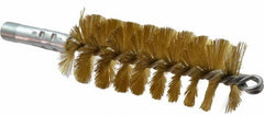 Schaefer Brush - 4-1/2" Brush Length, 1-3/4" Diam, Double Stem, Single Spiral Tube Brush - 8" Long, Brass, 1/4" NPSM Male Connection - Benchmark Tooling