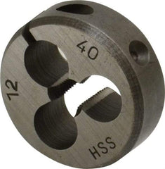 Interstate - #12-40 Thread, 1" Outside Diam High Speed Steel Round Die - Right Hand Thread, Adjustable - Exact Industrial Supply