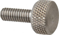 Morton Machine Works - M4x0.70 Knurled Shoulderless Grade 303 Stainless Steel Thumb Screw - 16mm OAL, 9.5mm Head Diam x 5mm Head Height - Benchmark Tooling
