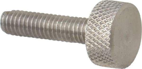 Morton Machine Works - M4x0.70 Knurled Shoulderless Grade 303 Stainless Steel Thumb Screw - 21mm OAL, 9.5mm Head Diam x 5mm Head Height - Benchmark Tooling