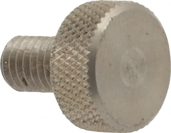 Morton Machine Works - M5x0.80 Knurled Shoulderless Grade 303 Stainless Steel Thumb Screw - 14mm OAL, 11.5mm Head Diam x 5mm Head Height - Benchmark Tooling