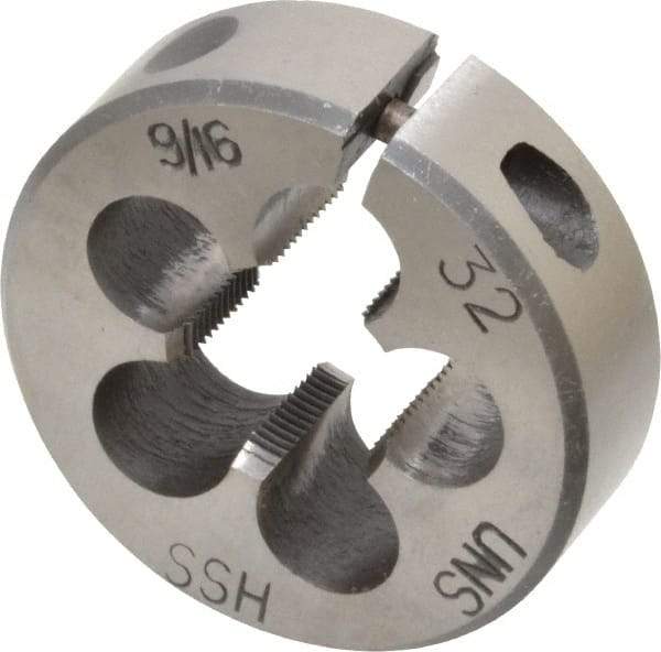 Interstate - 9/16-32 UNS Thread, 1-1/2" Outside Diam High Speed Steel Round Die - Right Hand Thread, Adjustable - Exact Industrial Supply