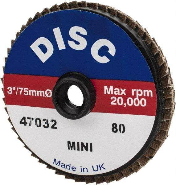 Garryson - 80 Grit, 3" Disc Diam, Type 27 Zirconia Alumina Flap Disc - 20,000 Max RPM, Nylon Backing, Quick Change Type S Attaching System, Coated - Benchmark Tooling