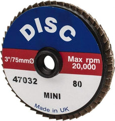 Garryson - 80 Grit, 3" Disc Diam, Type 27 Zirconia Alumina Flap Disc - 20,000 Max RPM, Nylon Backing, Quick Change Type S Attaching System, Coated - Benchmark Tooling
