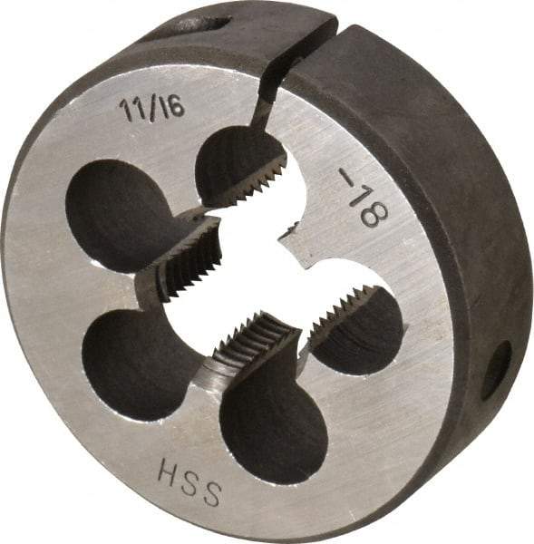 Interstate - 11/16-18 UNEF Thread, 2" Outside Diam High Speed Steel Round Die - Right Hand Thread, Adjustable - Exact Industrial Supply