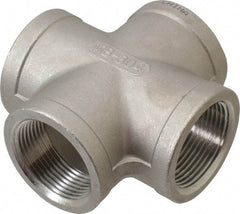 Merit Brass - 1-1/4" Grade 304 Stainless Steel Pipe Cross - FNPT End Connections, 150 psi - Benchmark Tooling