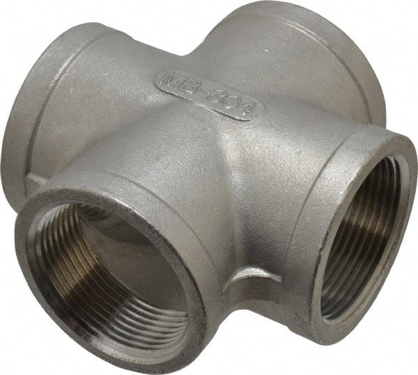 Merit Brass - 1-1/2" Grade 304 Stainless Steel Pipe Cross - FNPT End Connections, 150 psi - Benchmark Tooling