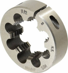 Interstate - 1-1/2 - 8 UNS Thread, 2-1/2" Outside Diam High Speed Steel Round Die - Right Hand Thread, Adjustable - Exact Industrial Supply