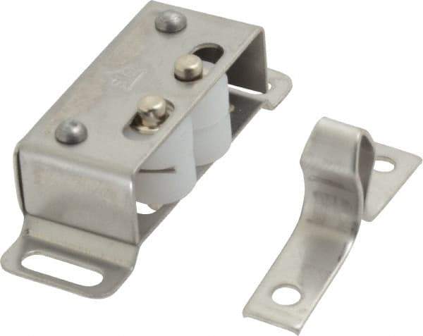 Sugatsune - 1-55/64" Long x 39/64" Wide x 19/32" High, Plastic & Stainless Steel Roller catch - Plain & White Finish, 1-19/64" Long Strike, 9/32" Wide Strike - Benchmark Tooling