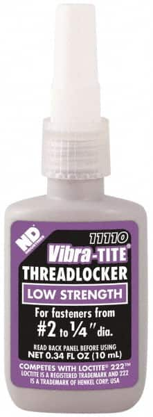 Vibra-Tite - 10 mL Bottle, Purple, Low Strength Liquid Threadlocker - Series 111, 24 hr Full Cure Time, Hand Tool Removal - Benchmark Tooling