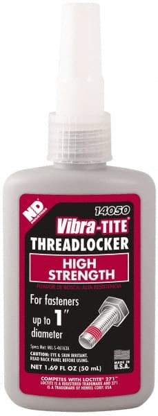 Vibra-Tite - 50 mL Bottle, Red, High Strength Liquid Threadlocker - Series 140, 24 hr Full Cure Time, Hand Tool, Heat Removal - Benchmark Tooling