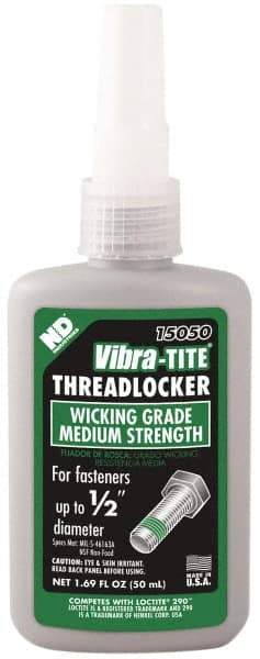 Vibra-Tite - 50 mL Bottle, Green, Medium Strength Liquid Threadlocker - Series 150, 24 hr Full Cure Time, Hand Tool Removal - Benchmark Tooling