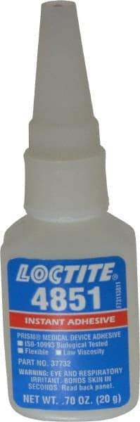 Loctite - 0.70 oz Bottle Clear Instant Adhesive - Series 4851, 20 sec Fixture Time, 24 hr Full Cure Time, Bonds to Fabric, Leather & Paper - Benchmark Tooling