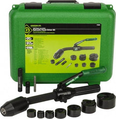 Greenlee - 11 Piece, 1/2 to 2" Punch Hole Diam, Hydraulic Punch Driver Kit - Round Punch, 10 Gage Mild Steel - Benchmark Tooling