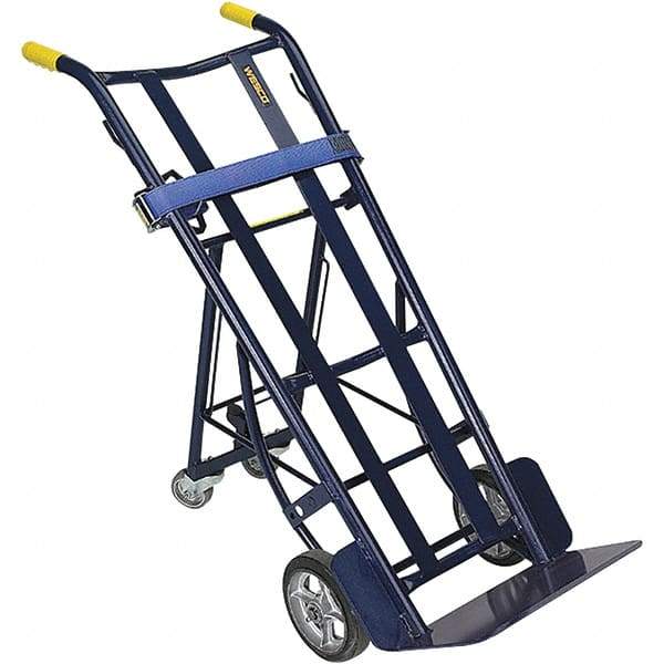 Wesco Industrial Products - 900 Lb Capacity 50-1/4" OAH Hand Truck - 10 x 16-1/2" Base Plate, Dual Handle, Steel, Mold-On Rubber Wheels - Benchmark Tooling