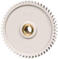 Made in USA - 24 Pitch, 2-1/4" Pitch Diam, 2.333" OD, 54 Tooth Spur Gear - 1/4" Face Width, 5/16" Bore Diam, 43/64" Hub Diam, 20° Pressure Angle, Acetal - Benchmark Tooling