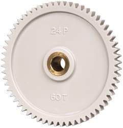 Made in USA - 24 Pitch, 2-1/2" Pitch Diam, 2.583" OD, 60 Tooth Spur Gear - 1/4" Face Width, 5/16" Bore Diam, 43/64" Hub Diam, 20° Pressure Angle, Acetal - Benchmark Tooling