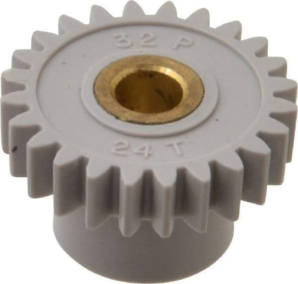 Made in USA - 32 Pitch, 3/4" Pitch Diam, 13/16" OD, 24 Tooth Spur Gear - 3/16" Face Width, 3/16" Bore Diam, 1/2" Hub Diam, 20° Pressure Angle, Acetal - Benchmark Tooling