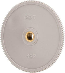 Made in USA - 48 Pitch, 2-1/2" Pitch Diam, 2.542" OD, 120 Tooth Spur Gear - 1/8" Face Width, 1/4" Bore Diam, 39/64" Hub Diam, 20° Pressure Angle, Acetal - Benchmark Tooling