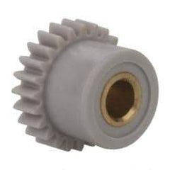 Made in USA - 48 Pitch, 1/2" Pitch Diam, 0.542" OD, 24 Tooth Spur Gear - 1/8" Face Width, 1/8" Bore Diam, 13/32" Hub Diam, 20° Pressure Angle, Acetal - Benchmark Tooling