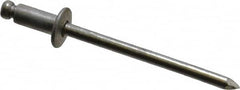 Marson - Button Head Aluminum Open End Blind Rivet - Aluminum Mandrel, 0.032" to 1/8" Grip, 1/4" Head Diam, 0.129" to 0.133" Hole Diam, 0.275" Length Under Head, 1/8" Body Diam - Benchmark Tooling