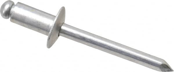 Marson - Button Head Aluminum Open End Blind Rivet - Aluminum Mandrel, 0.126" to 1/4" Grip, 1/2" Head Diam, 0.257" to 0.261" Hole Diam, 1/2" Length Under Head, 1/4" Body Diam - Benchmark Tooling