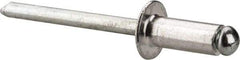 Marson - Button Head Aluminum Open End Blind Rivet - Steel Mandrel, 3/16" to 1/4" Grip, 3/8" Head Diam, 0.192" to 0.196" Hole Diam, 0.45" Length Under Head, 3/16" Body Diam - Benchmark Tooling