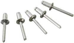 Marson - Button Head Aluminum Open End Blind Rivet - Aluminum Mandrel, 1/32" to 1/8" Grip, 3/8" Head Diam, 0.192" to 0.196" Hole Diam, 0.325" Length Under Head, 3/16" Body Diam - Benchmark Tooling