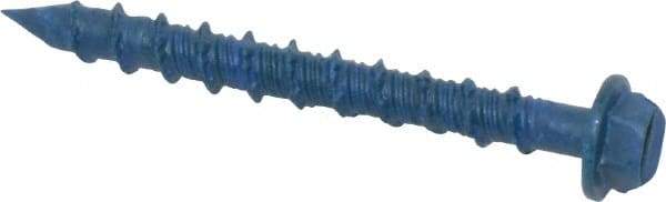 Made in USA - 3/16" Diam, 1-3/4" Length Under Head, Hex Drive, Concrete Screw & Masonry Fastener - Steel, Blue Climaseal Finish, Includes Drill Bit - Benchmark Tooling