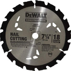 DeWALT - 7-1/4" Diam, 5/8" Arbor Hole Diam, 18 Tooth Wet & Dry Cut Saw Blade - Carbide-Tipped, General Purpose Action, Diamond Arbor - Benchmark Tooling